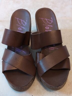 Blowfish Brown Crisscross Leather Slide Mules